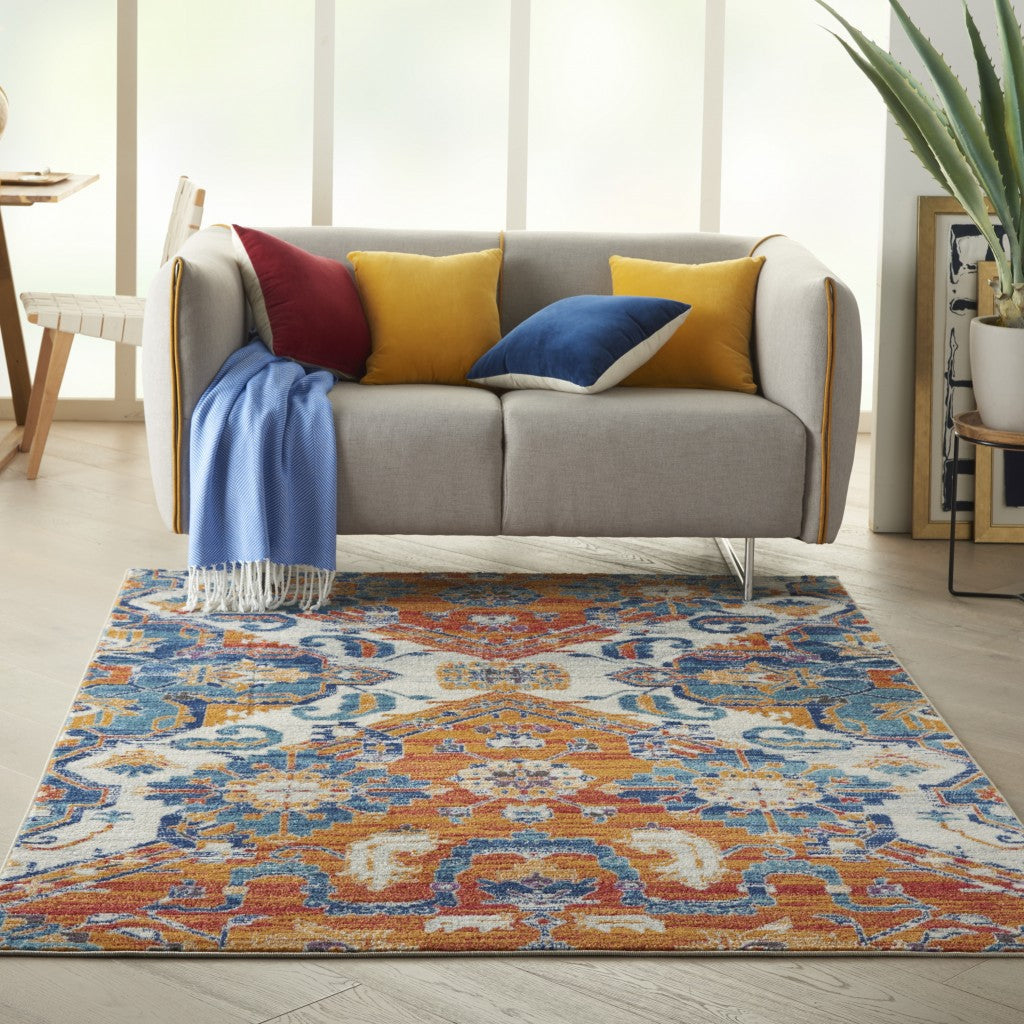 HomeRoots 5’ x 7’ Ivory and Gold Floral Motif Area Rug