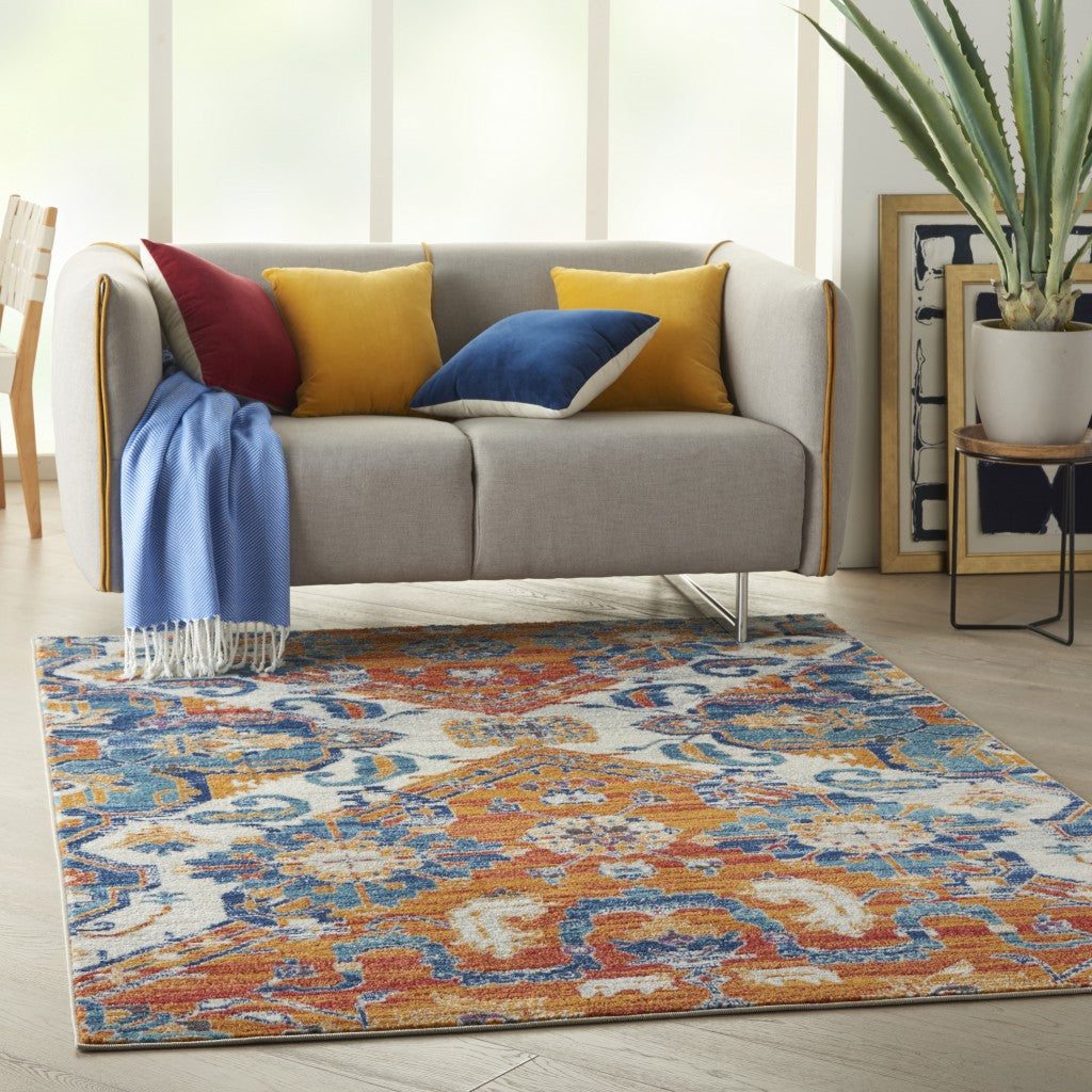 HomeRoots 5’ x 7’ Ivory and Gold Floral Motif Area Rug