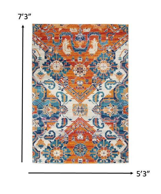 HomeRoots 5’ x 7’ Ivory and Gold Floral Motif Area Rug