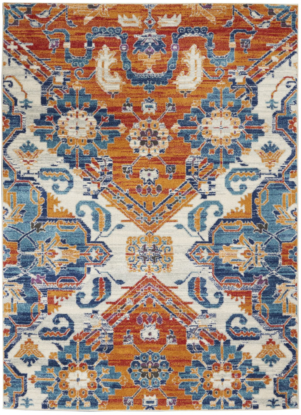 HomeRoots 5’ x 7’ Ivory and Gold Floral Motif Area Rug