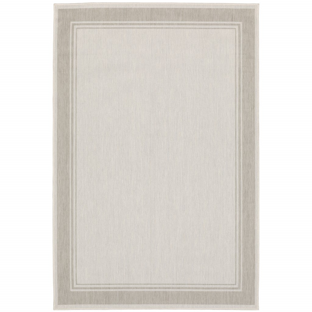 HomeRoots 5’ x 7’ Ivory and Gray Bordered Indoor Outdoor Area Rug