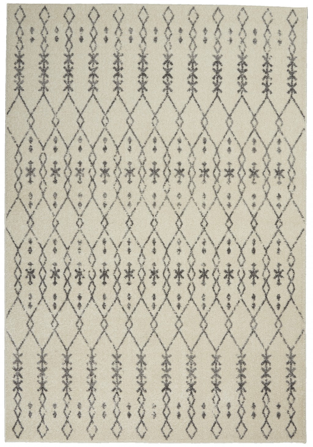 HomeRoots 5’ x 7’ Ivory and Gray Geometric Area Rug