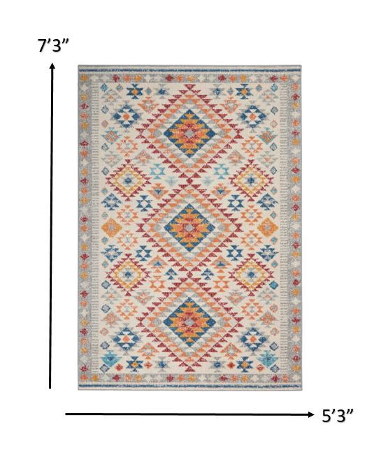 HomeRoots 5’ x 7’ Ivory and Red Diamonds Area Rug