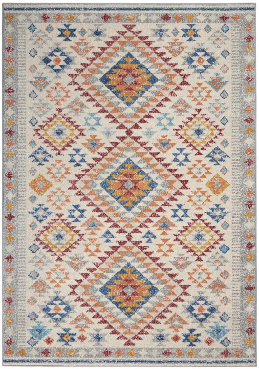 HomeRoots 5’ x 7’ Ivory and Red Diamonds Area Rug
