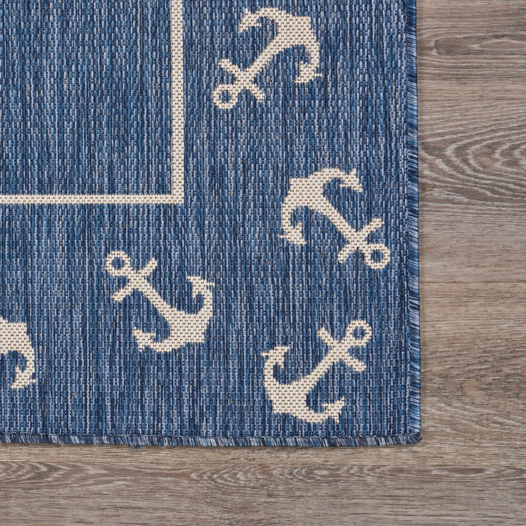 HomeRoots 5' x 7' Navy Anchor Indoor Outdoor Area Rug