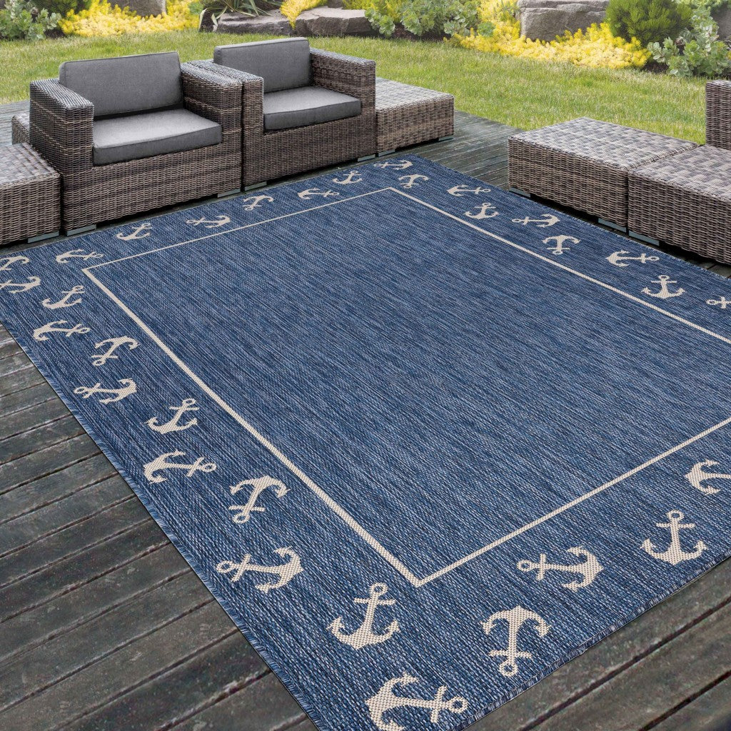 HomeRoots 5' x 7' Navy Anchor Indoor Outdoor Area Rug