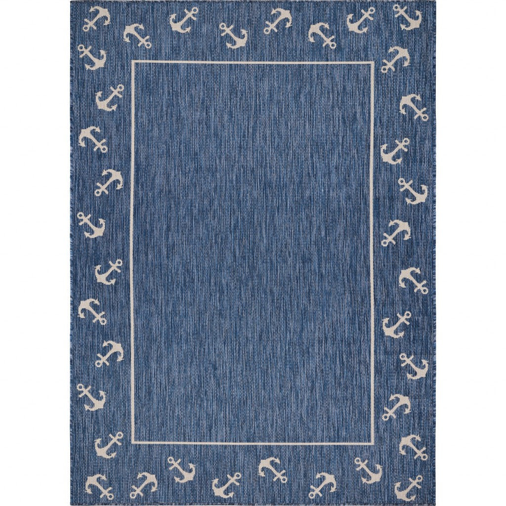 HomeRoots 5' x 7' Navy Anchor Indoor Outdoor Area Rug