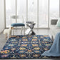 HomeRoots 5’ x 7’ Navy Blue Floral Buds Area Rug