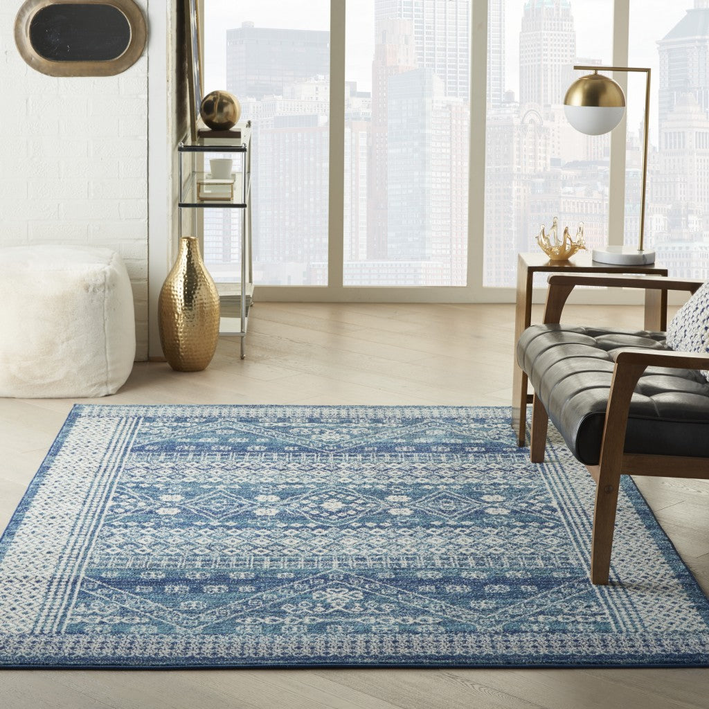 HomeRoots 5’ x 7’ Navy Blue and Ivory Persian Motifs Area Rug