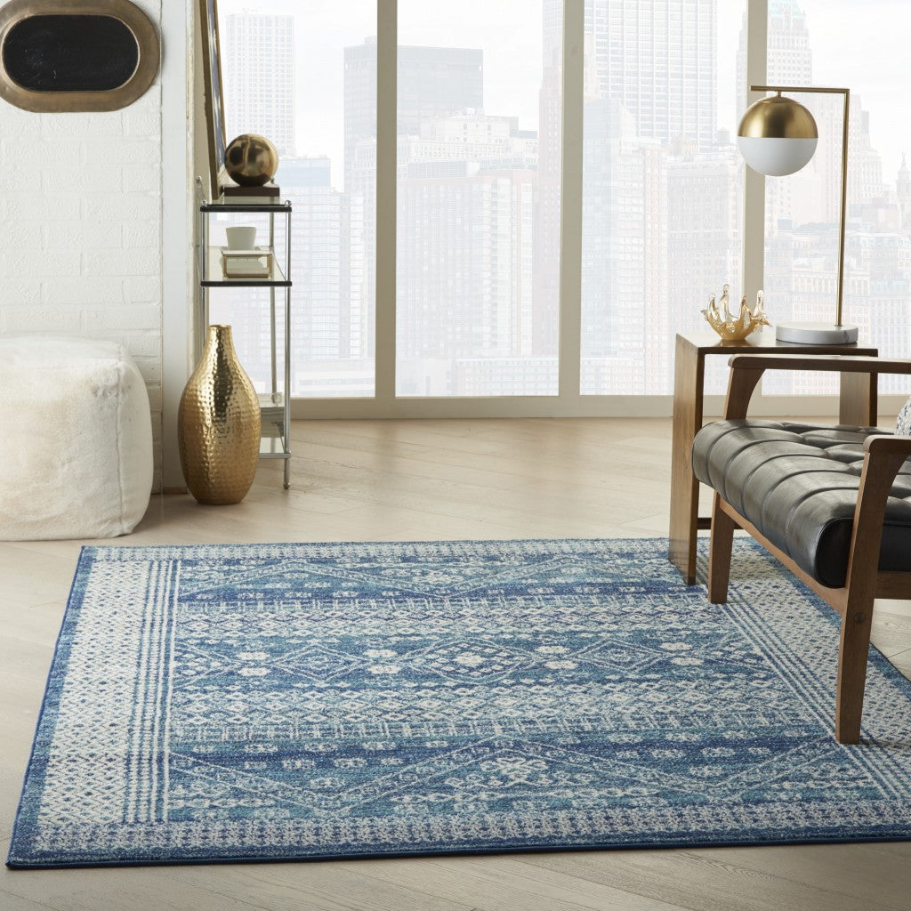 HomeRoots 5’ x 7’ Navy Blue and Ivory Persian Motifs Area Rug