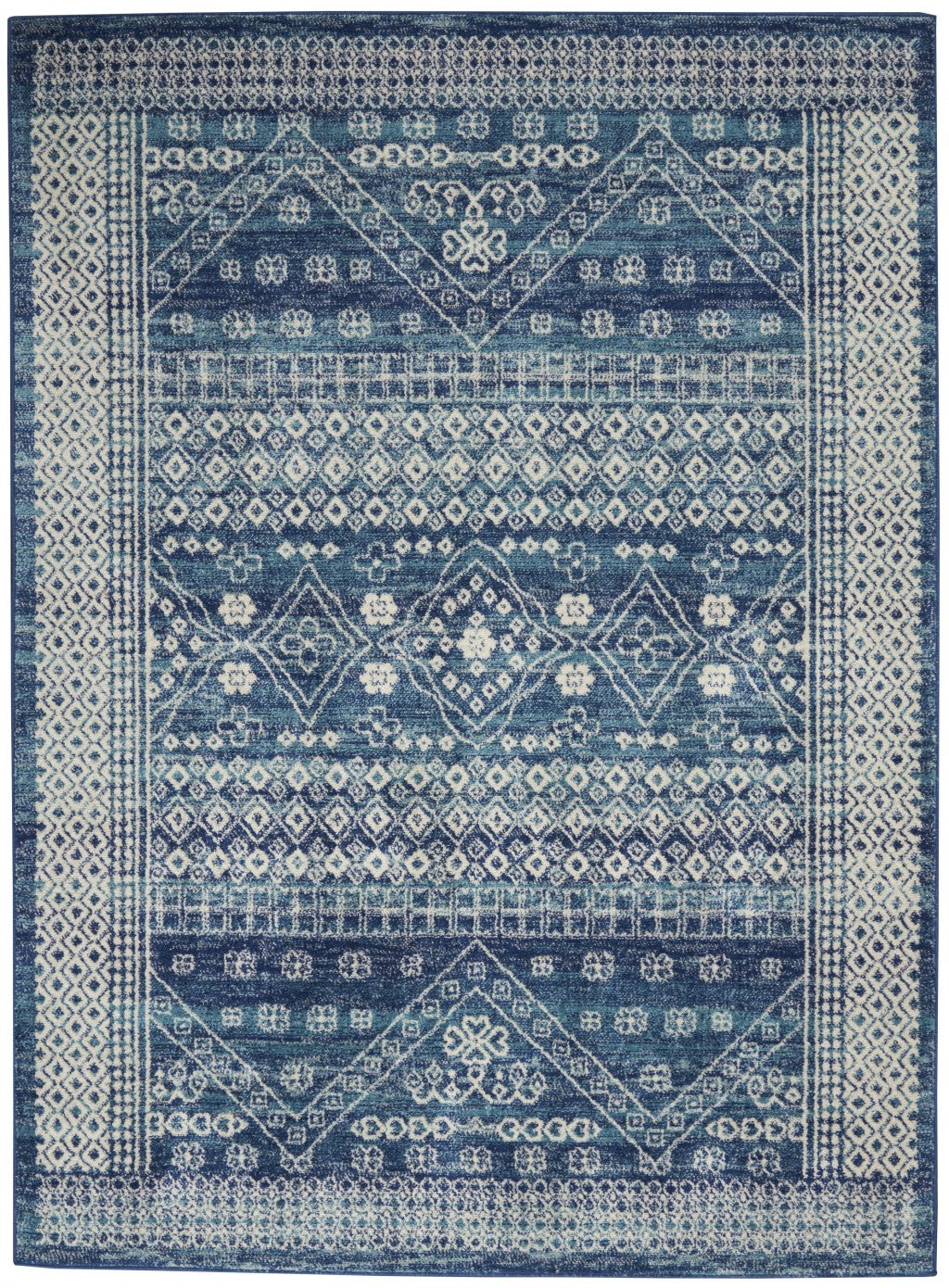 HomeRoots 5’ x 7’ Navy Blue and Ivory Persian Motifs Area Rug