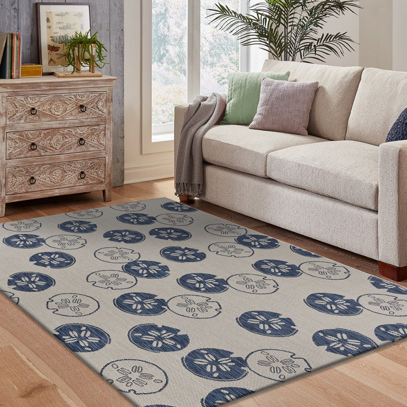 HomeRoots 5' x 7' Navy Sand Dollars Indoor Outdoor Area Rug