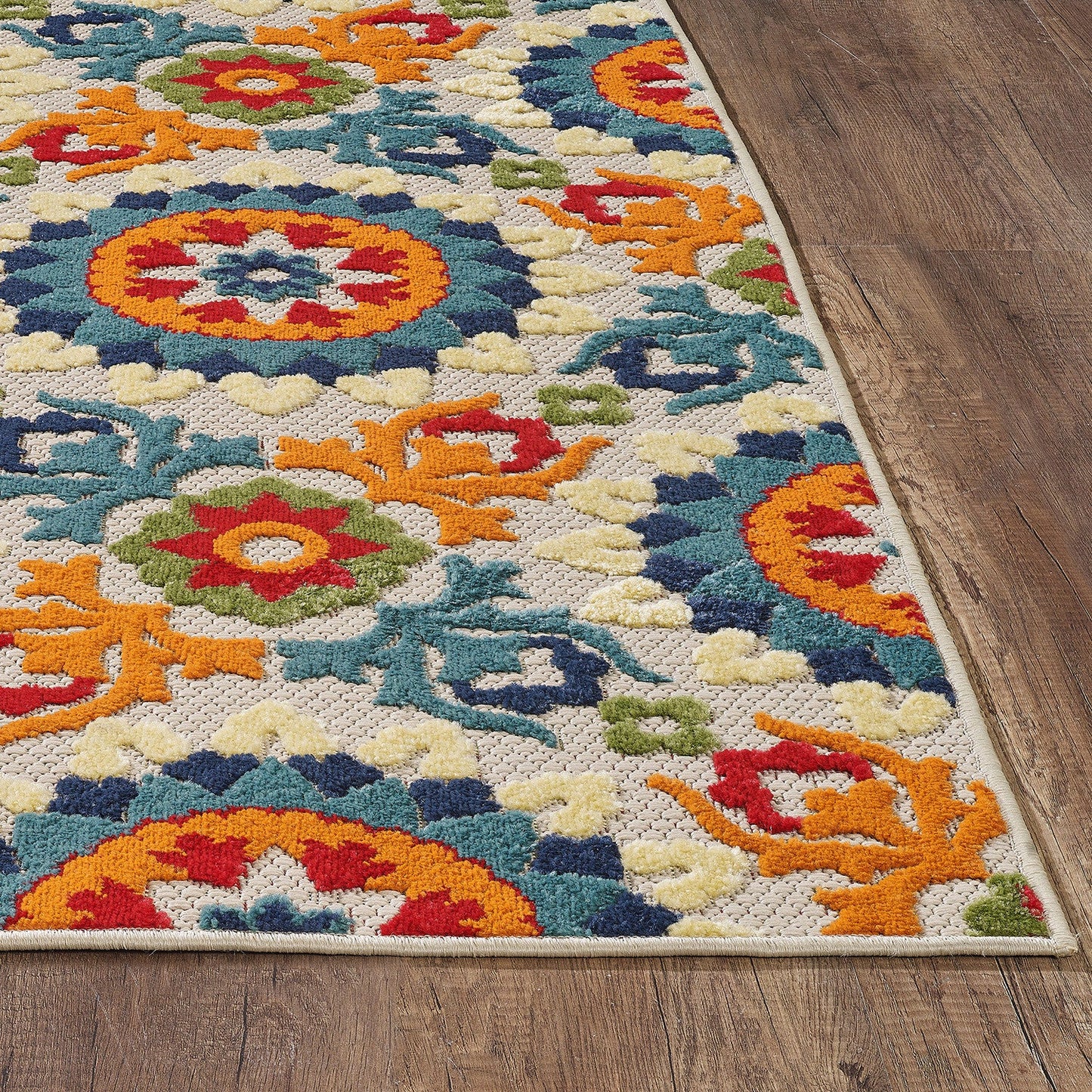 HomeRoots 5’ x 7’ Orange Floral Lattice Indoor Outdoor Area Rug