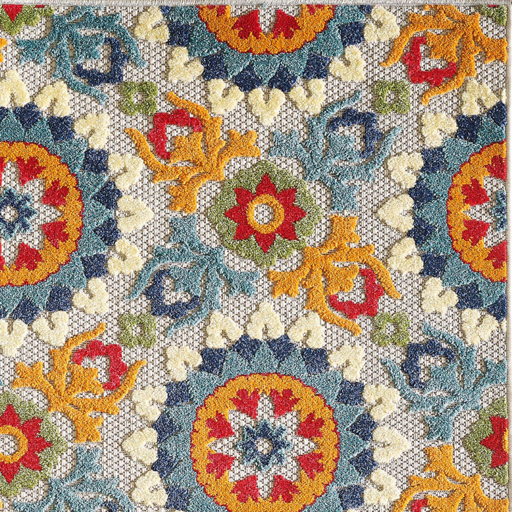 HomeRoots 5’ x 7’ Orange Floral Lattice Indoor Outdoor Area Rug