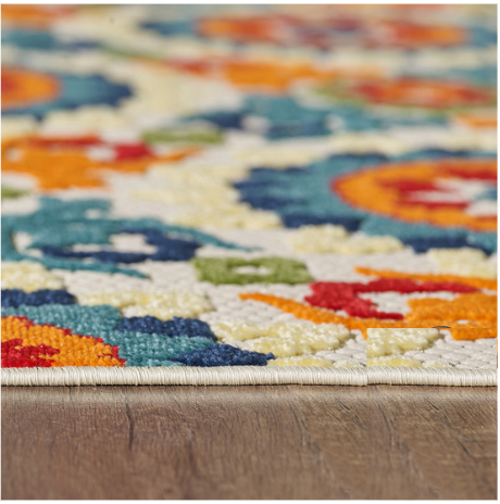 HomeRoots 5’ x 7’ Orange Floral Lattice Indoor Outdoor Area Rug