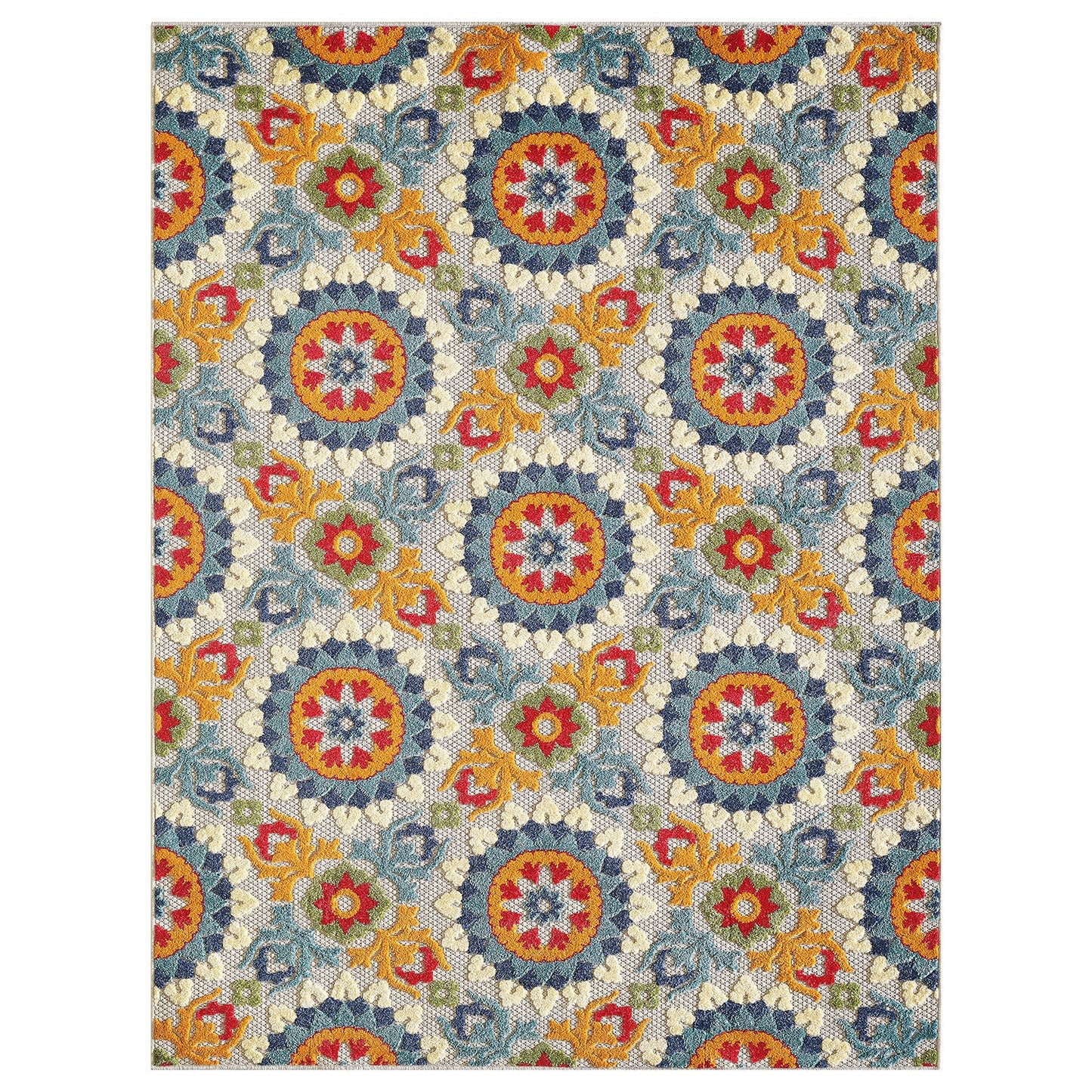 HomeRoots 5’ x 7’ Orange Floral Lattice Indoor Outdoor Area Rug