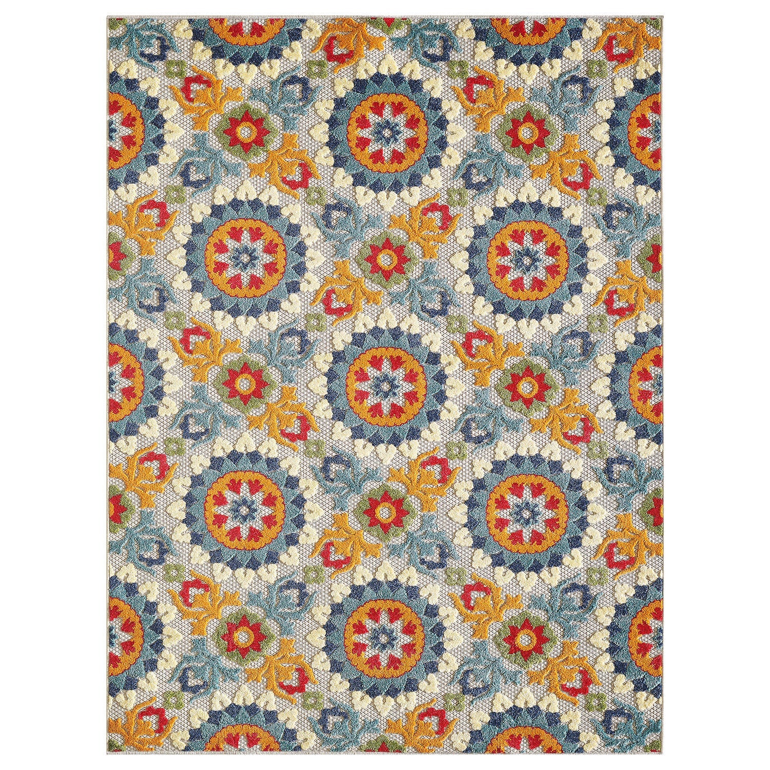 HomeRoots 5’ x 7’ Orange Floral Lattice Indoor Outdoor Area Rug