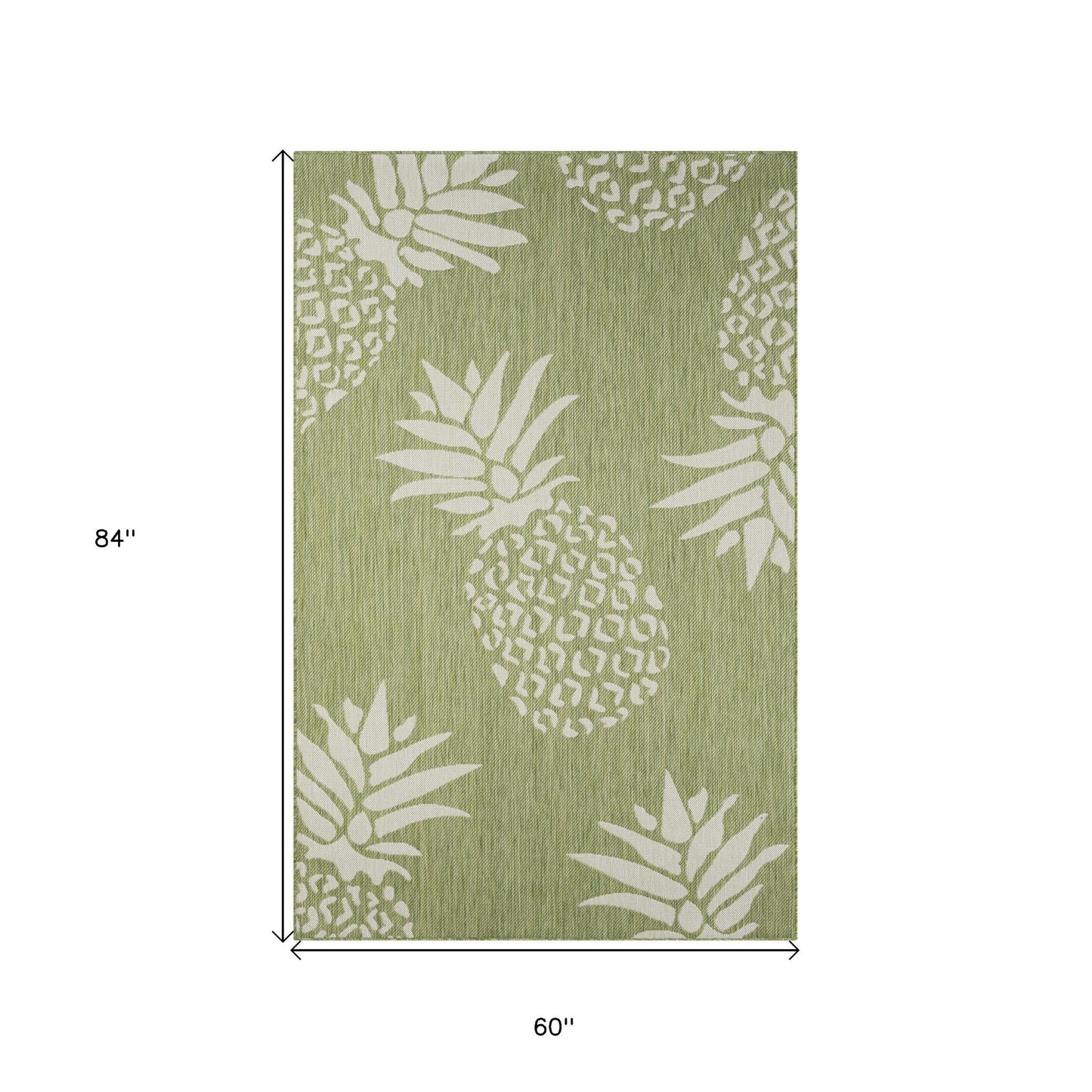 HomeRoots 5’ x 7’ Pineapple Indoor Outdoor Area Rug in Green Finish
