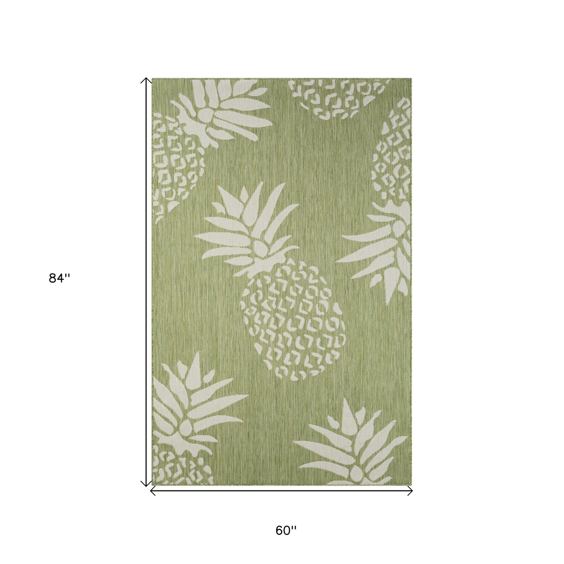 HomeRoots 5’ x 7’ Pineapple Indoor Outdoor Area Rug in Green Finish
