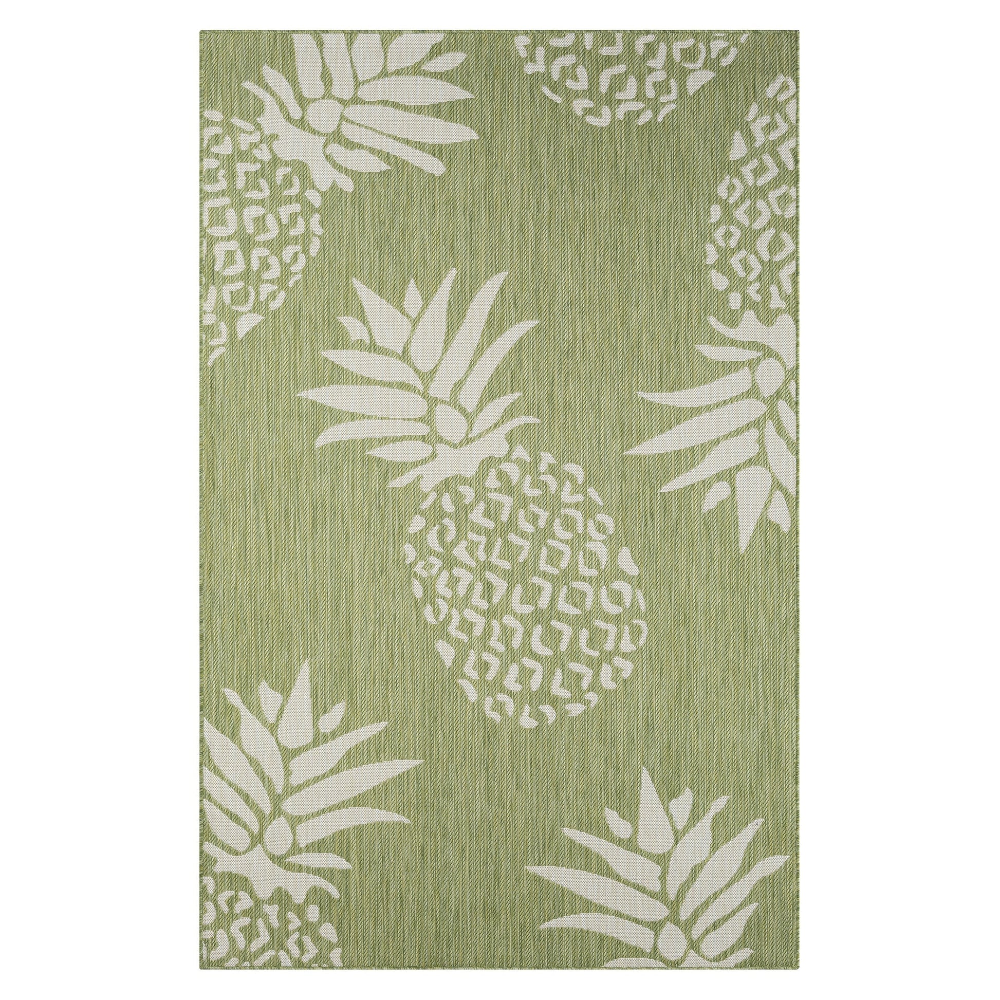 HomeRoots 5’ x 7’ Pineapple Indoor Outdoor Area Rug in Green Finish
