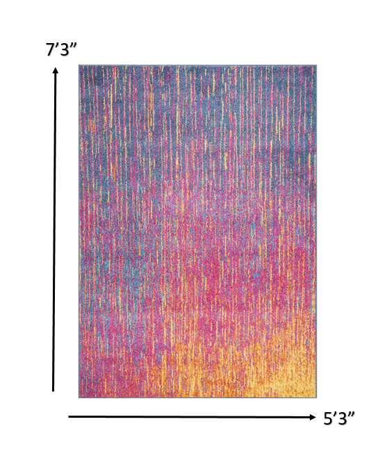 HomeRoots 5’ x 7’ Rainbow Abstract Striations Area Rug