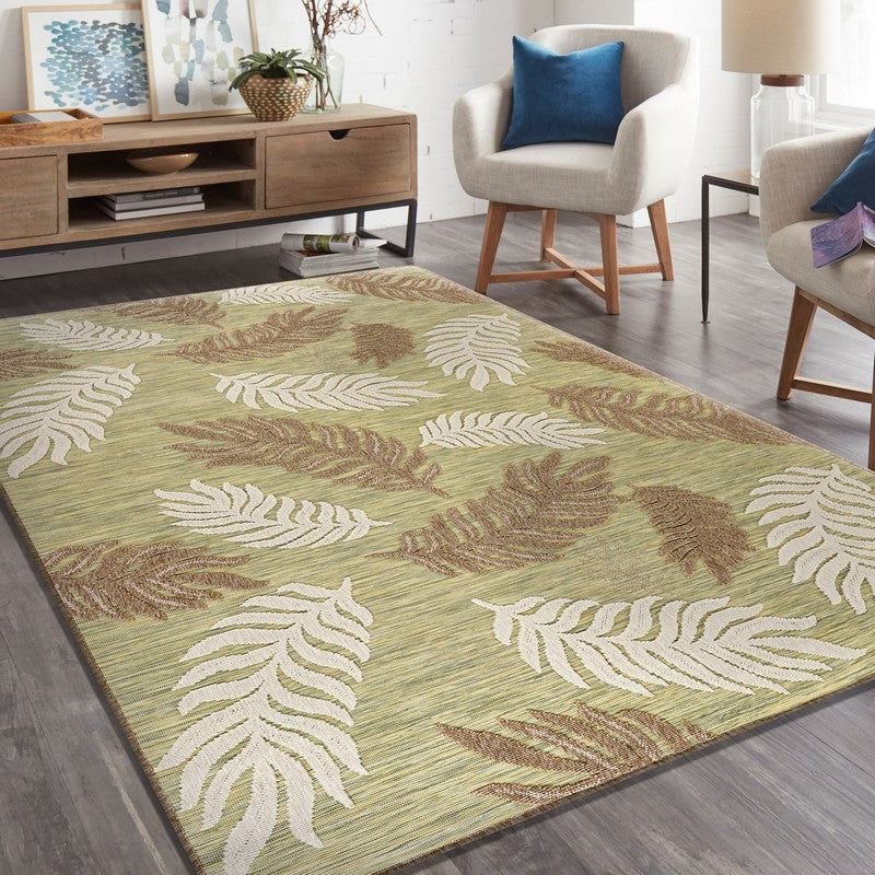 HomeRoots 5' x 7' Tan Tropical Sprigs Indoor Outdoor Area Rug