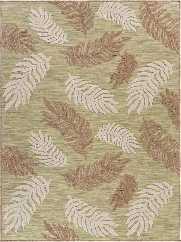 HomeRoots 5' x 7' Tan Tropical Sprigs Indoor Outdoor Area Rug