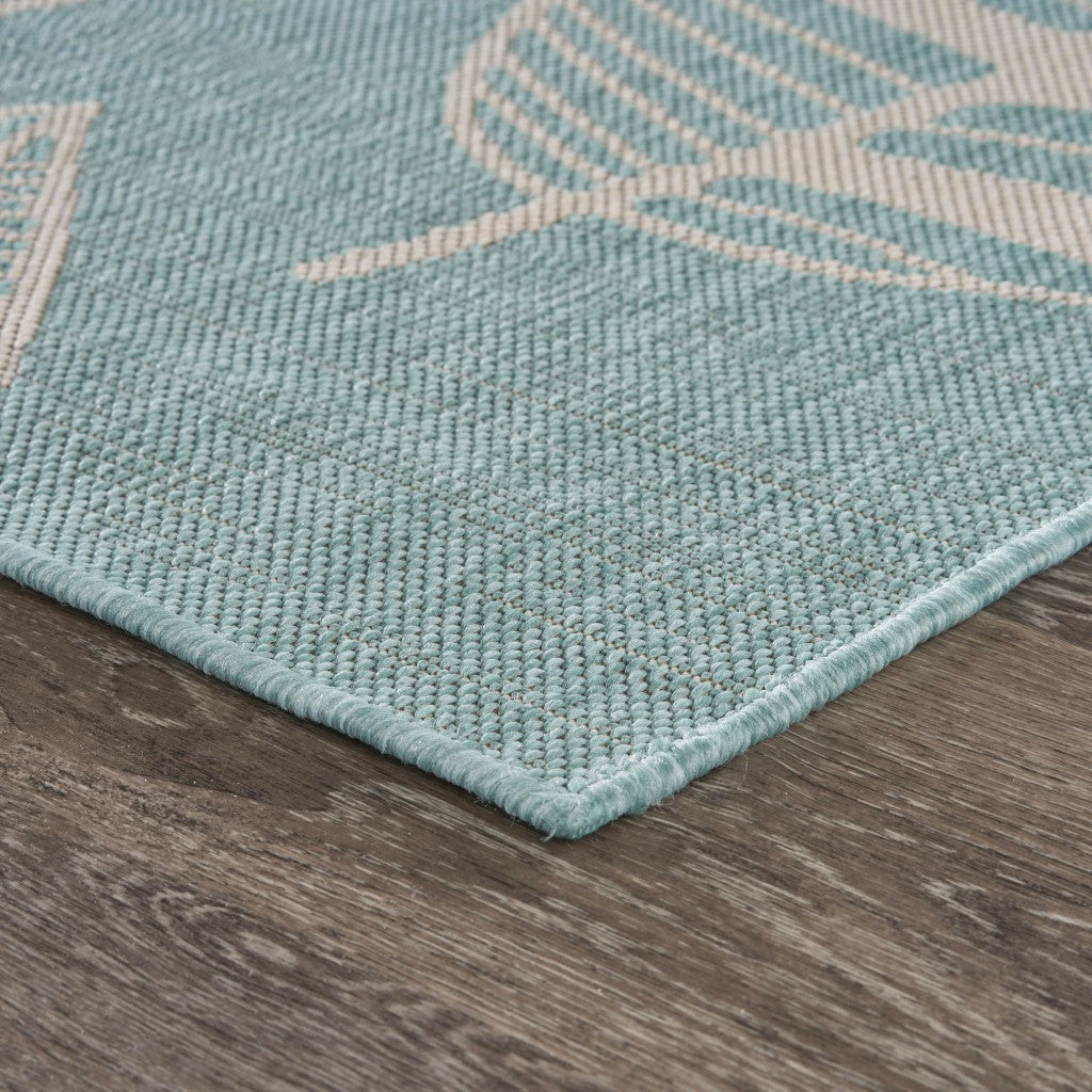 HomeRoots 5' x 7' Teal Leaves Indoor Outdoor Area Rug
