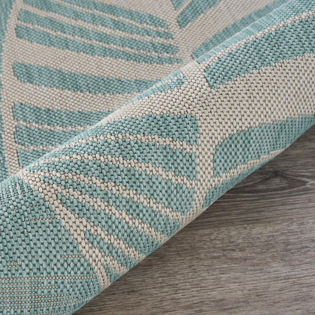 HomeRoots 5' x 7' Teal Leaves Indoor Outdoor Area Rug