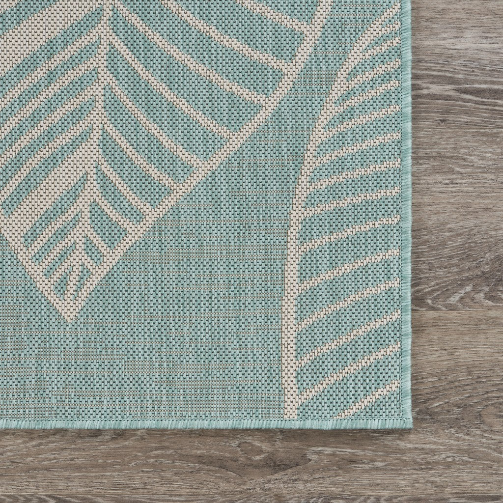 HomeRoots 5' x 7' Teal Leaves Indoor Outdoor Area Rug