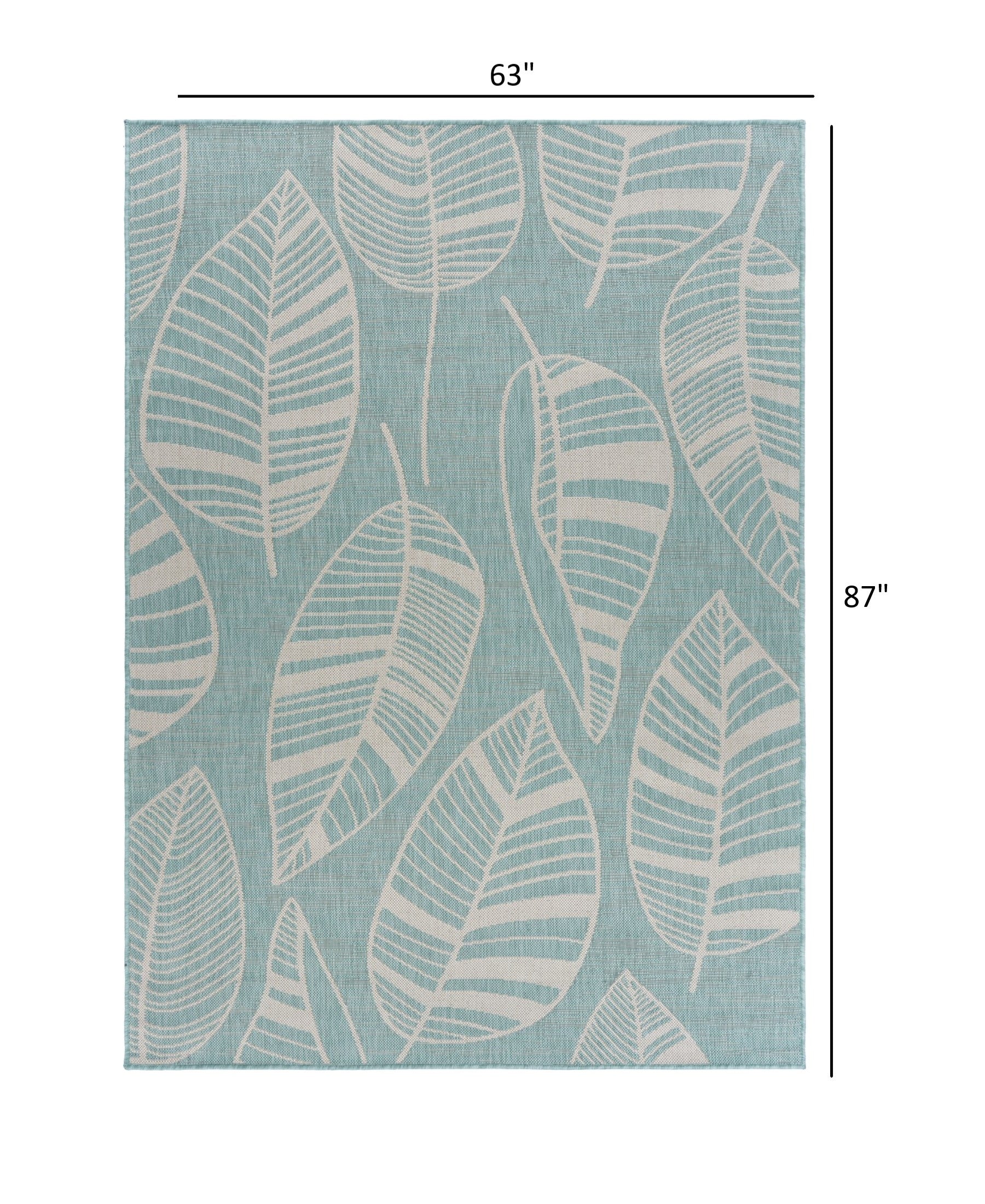 HomeRoots 5' x 7' Teal Leaves Indoor Outdoor Area Rug