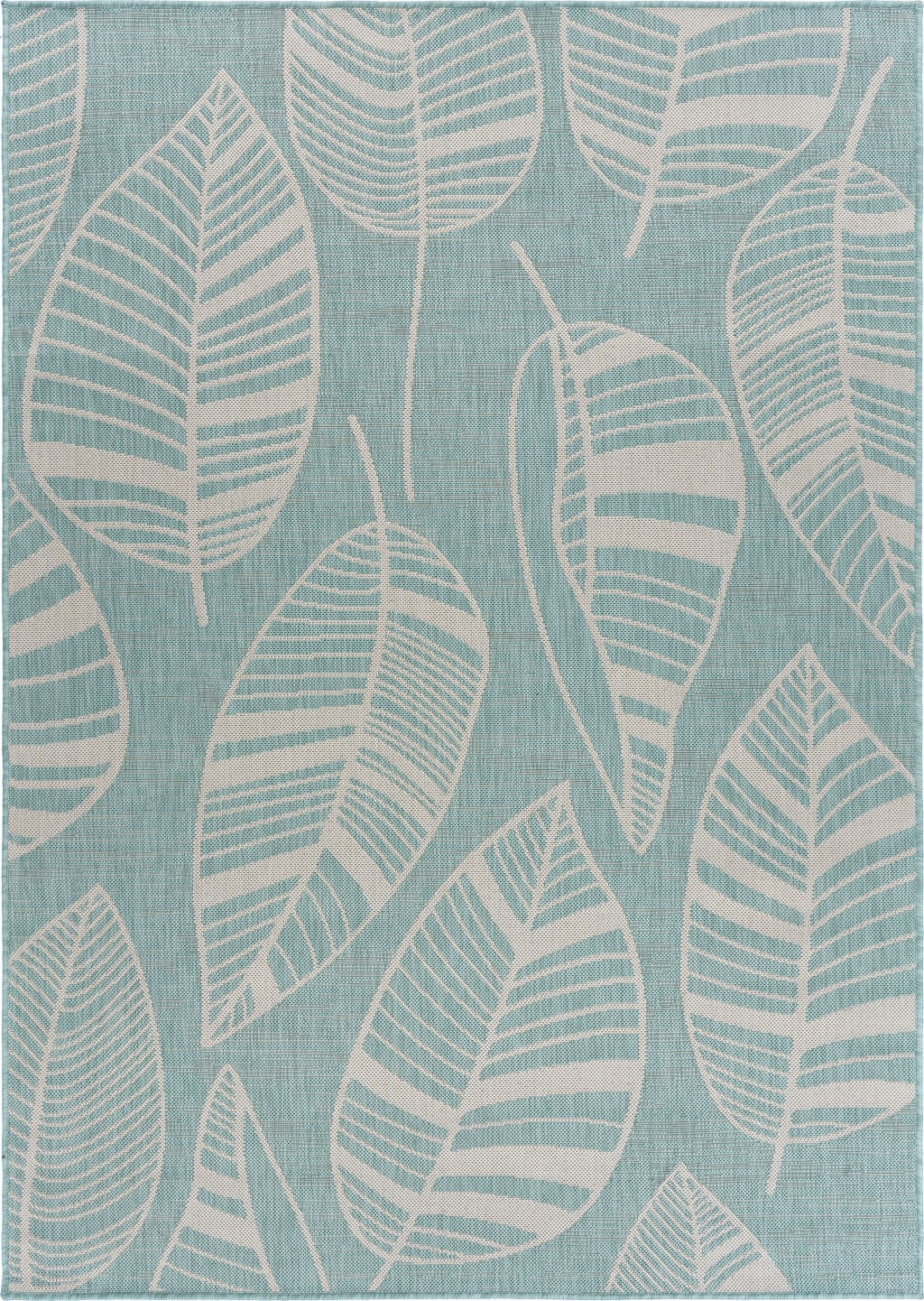 HomeRoots 5' x 7' Teal Leaves Indoor Outdoor Area Rug