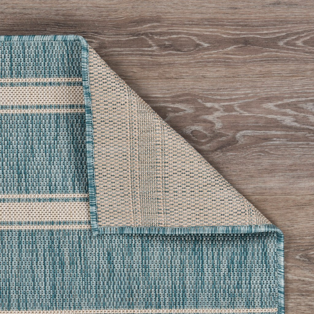 HomeRoots 5' x 7' Teal Striped Indoor Outdoor Area Rug