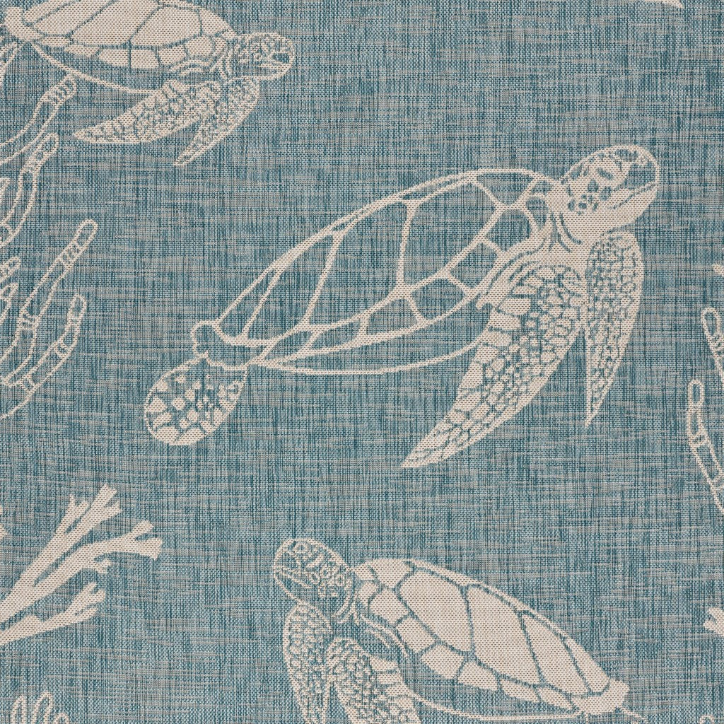 HomeRoots 5' x 7' Teal Turtle Indoor Outdoor Area Rug