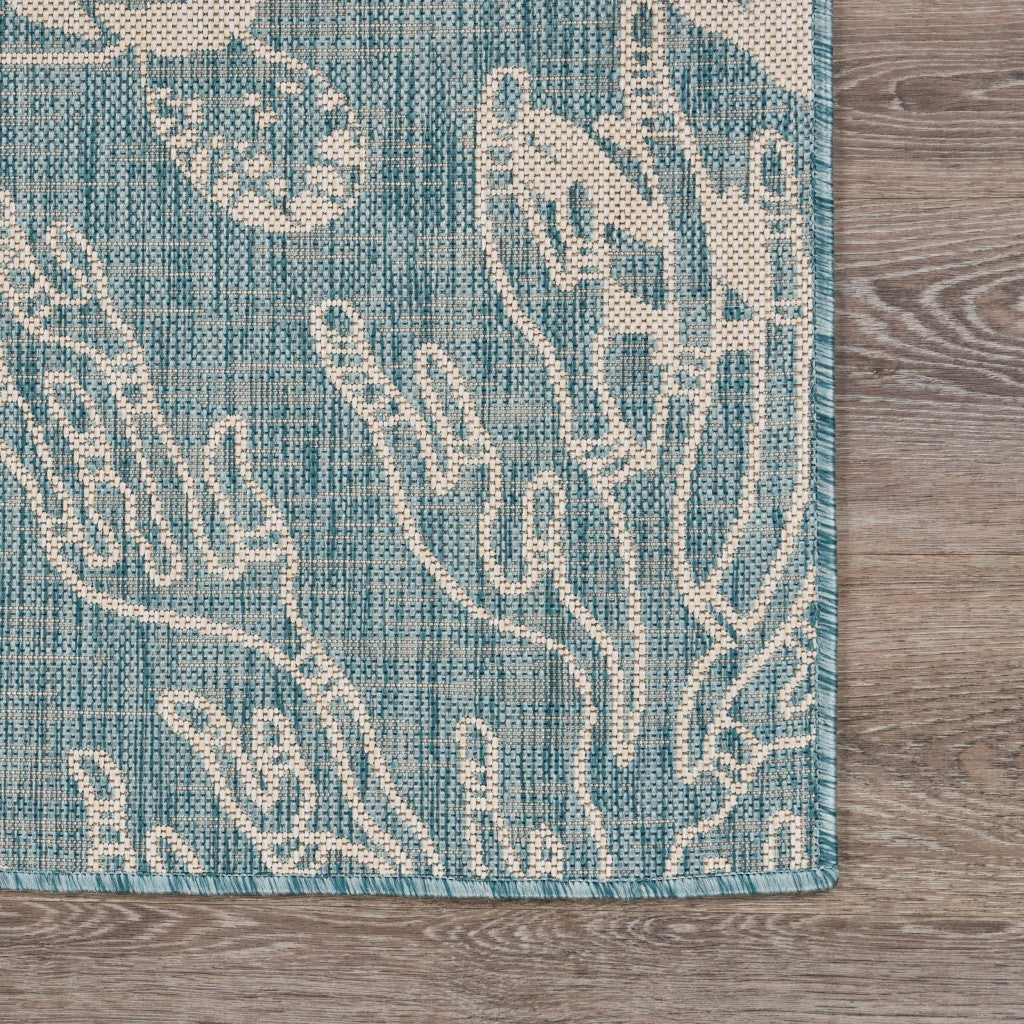 HomeRoots 5' x 7' Teal Turtle Indoor Outdoor Area Rug
