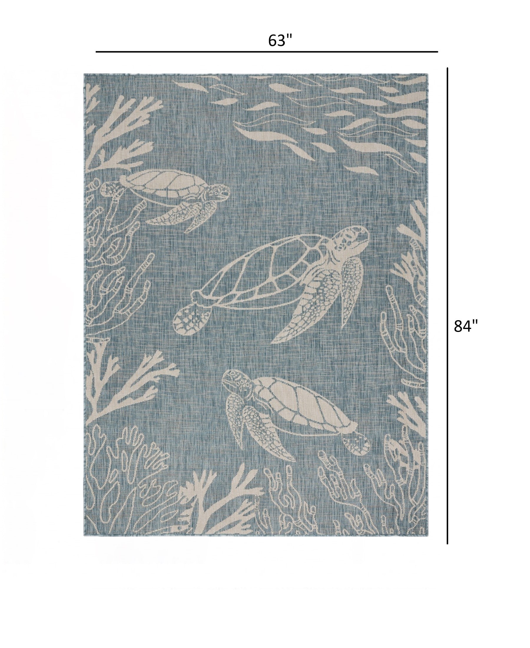 HomeRoots 5' x 7' Teal Turtle Indoor Outdoor Area Rug