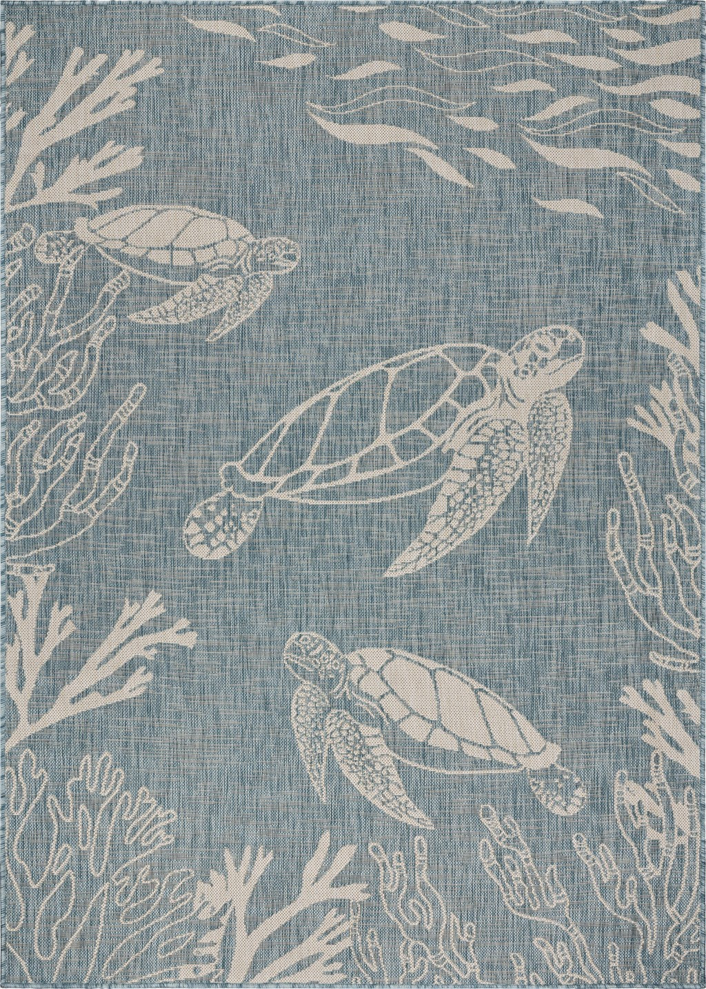 HomeRoots 5' x 7' Teal Turtle Indoor Outdoor Area Rug