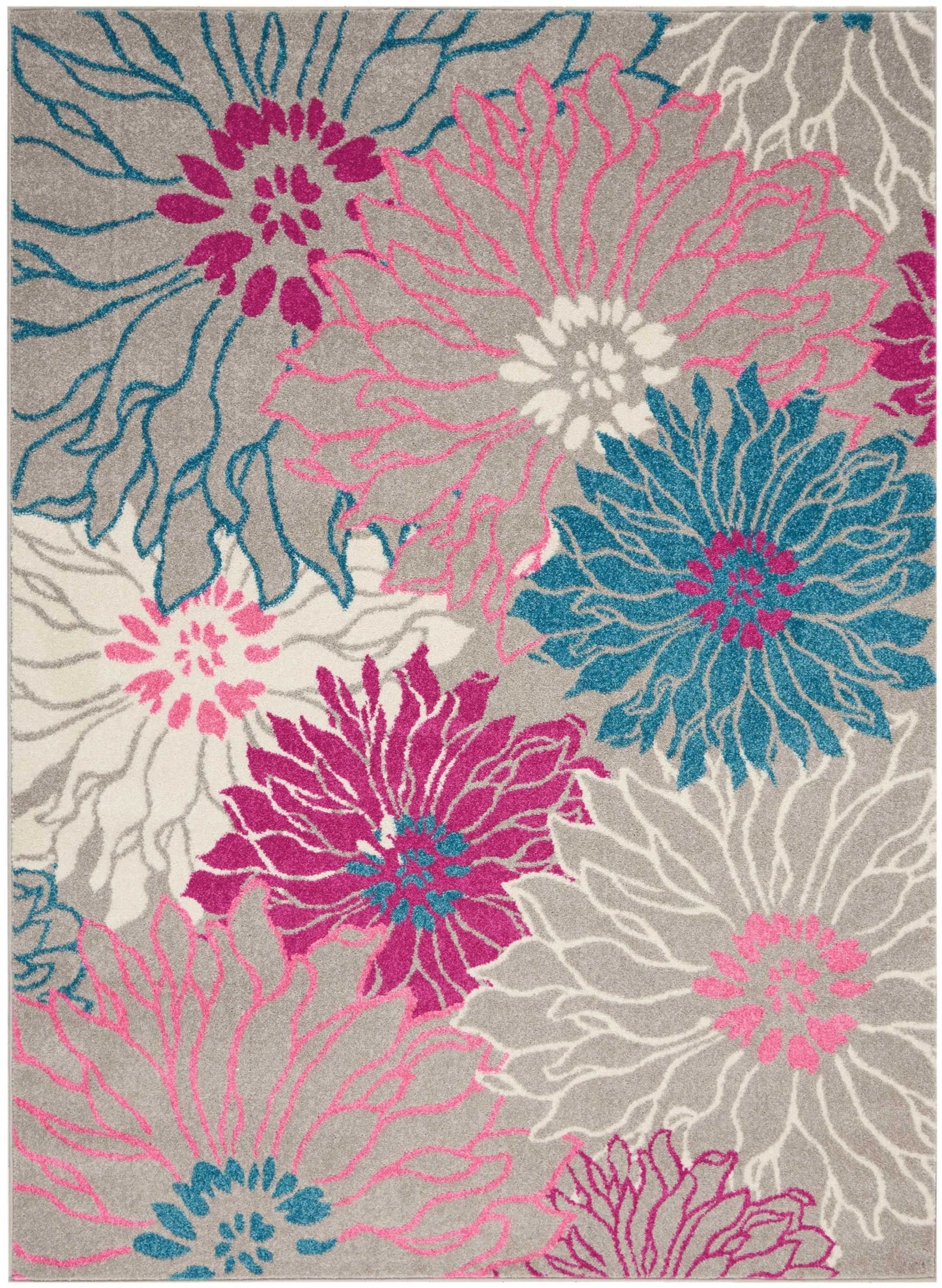 HomeRoots 5’ x 7’ Tropical Flower Area Rug in Gray and Pink Finish
