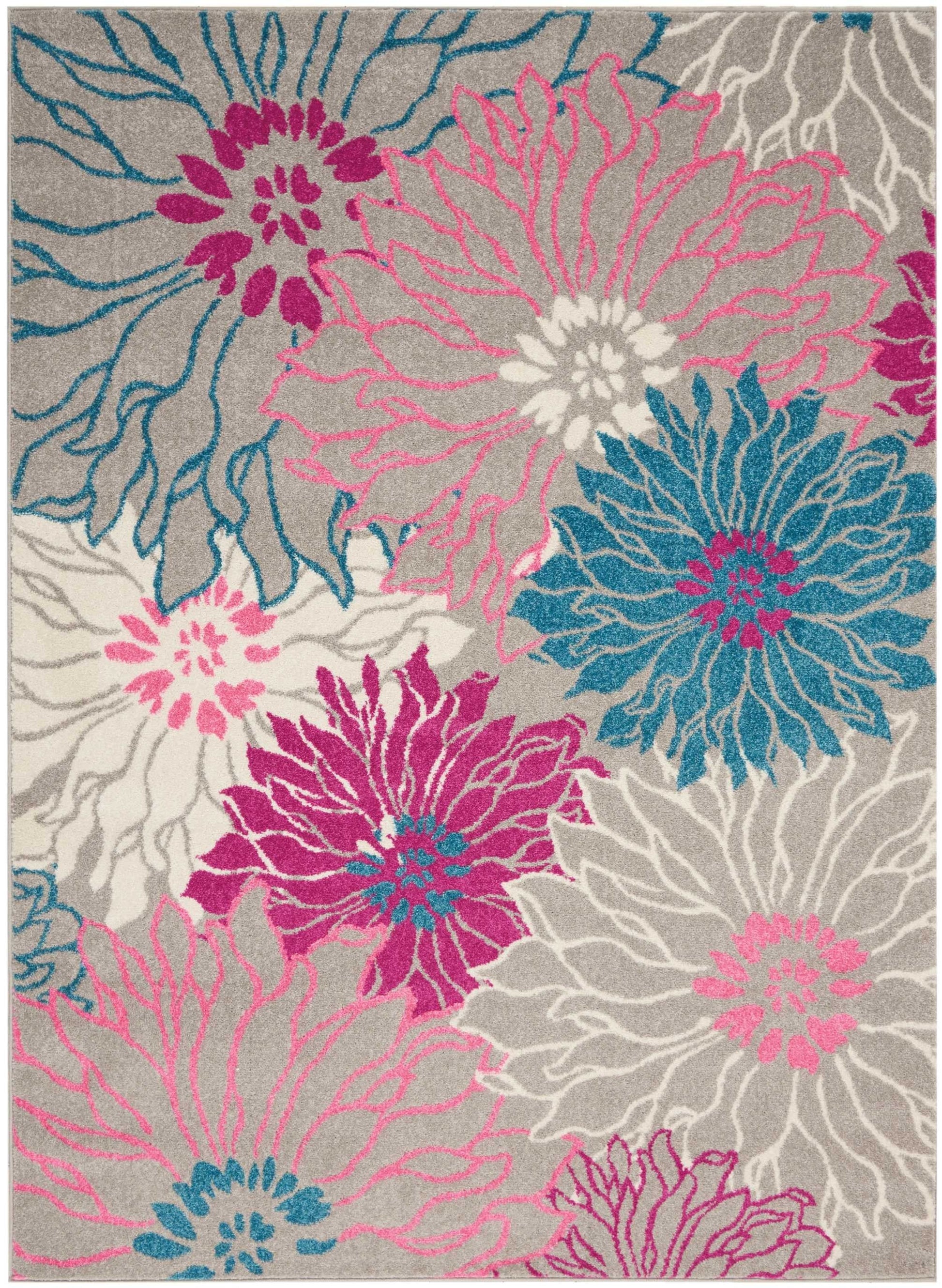 HomeRoots 5’ x 7’ Tropical Flower Area Rug in Gray and Pink Finish