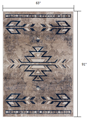HomeRoots 5' x 8' Beige and Blue Boho Chic Area Rug