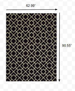 HomeRoots 5' x 8' Black Ivory Machine Woven Geometric Diamonds Indoor Area Rug