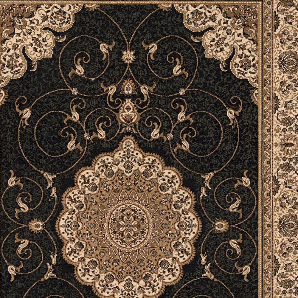 HomeRoots 5' x 8' Black and Beige Embellished Area Rug