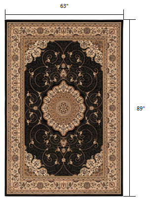 HomeRoots 5' x 8' Black and Beige Embellished Area Rug