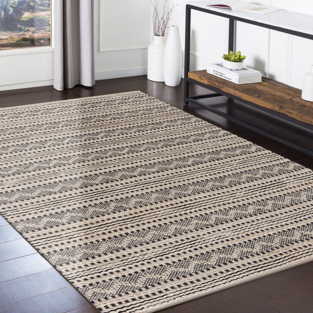 HomeRoots 5' x 8' Black and Blush Chevron Stripe Area Rug