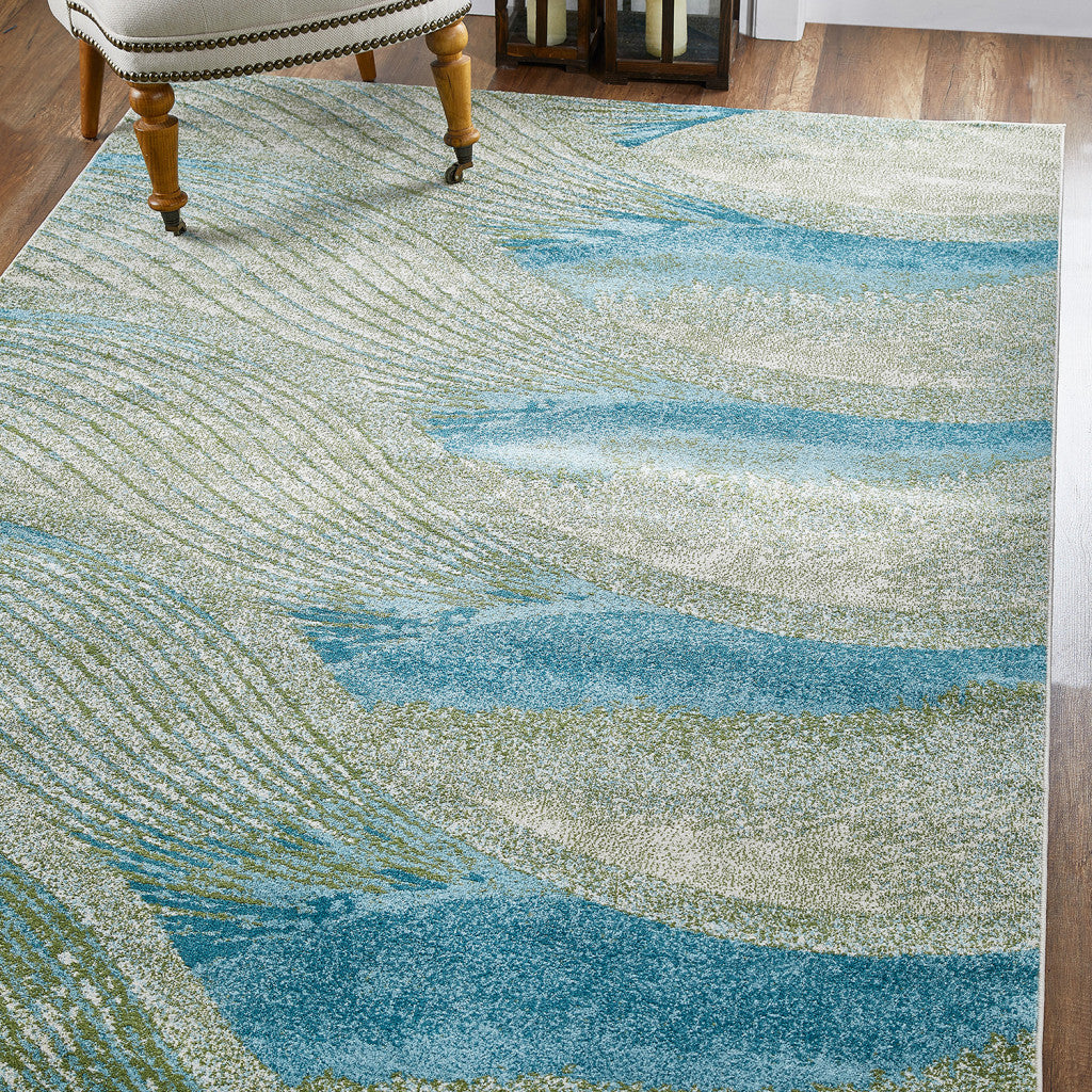 HomeRoots 5' x 8' Blue Beige Abstract Waves Modern Area Rug
