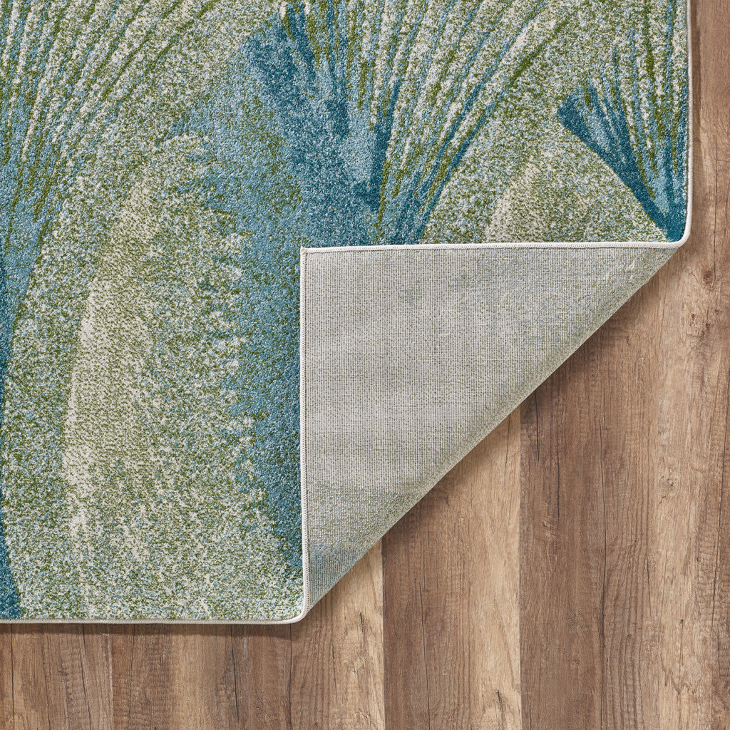 HomeRoots 5' x 8' Blue Beige Abstract Waves Modern Area Rug