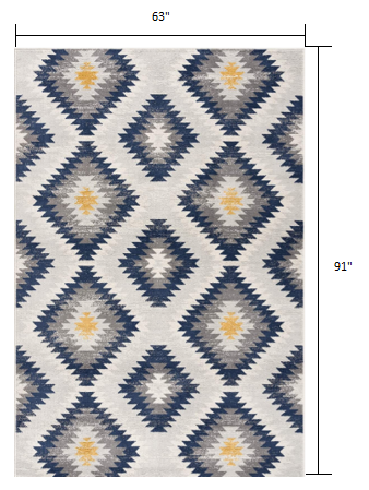 HomeRoots 5’ x 8’ Blue and Gray Kilim Pattern Area Rug