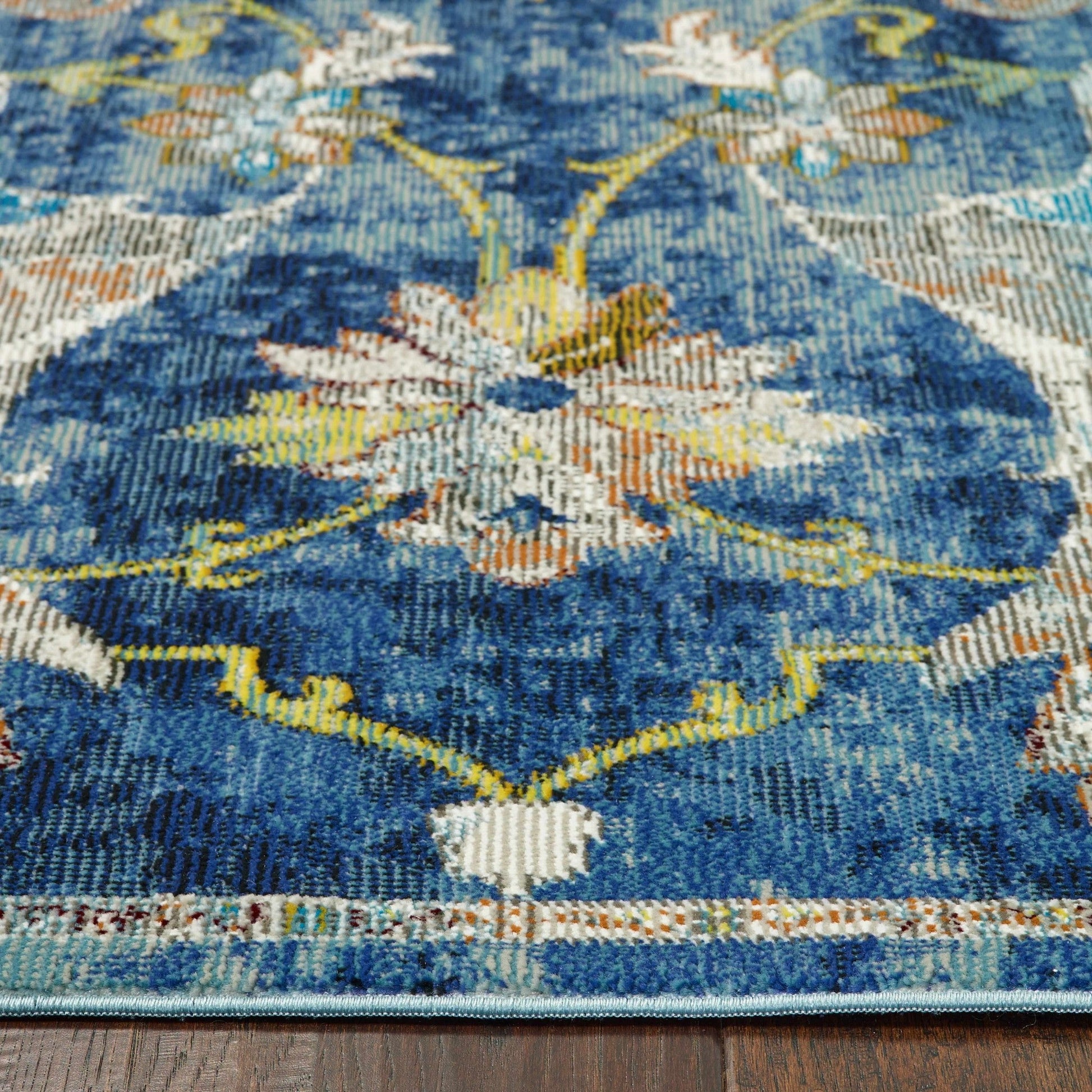 HomeRoots 5' x 8' Blue and White Jacobean Pattern Area Rug