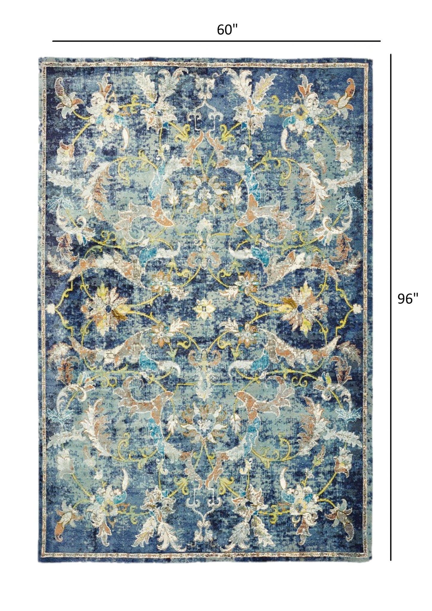 HomeRoots 5' x 8' Blue and White Jacobean Pattern Area Rug