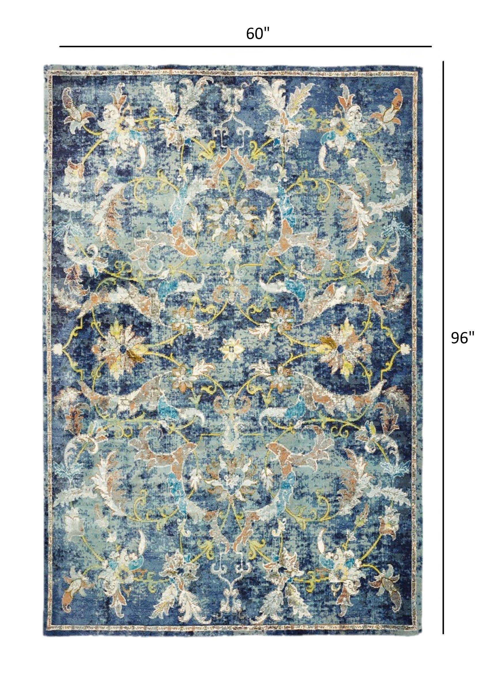 HomeRoots 5' x 8' Blue and White Jacobean Pattern Area Rug